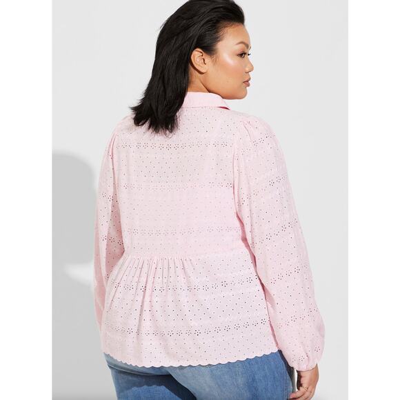TORRID Eyelet Button Up Long Sleeve Shirt Orchid Pink {3T32} - Picture 2 of 5